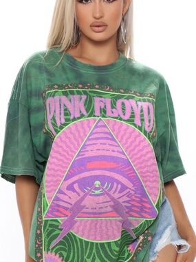 Pink Floyd Green Tee with Pink & Purple Graphic